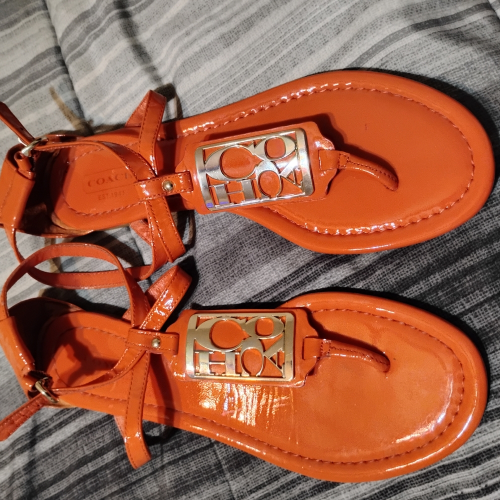 Coach Orange Sandals with Gold Accents